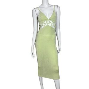 Etiquette Light Green‎ Spaghetti Strap V-Neck Cutout Maxi Dress